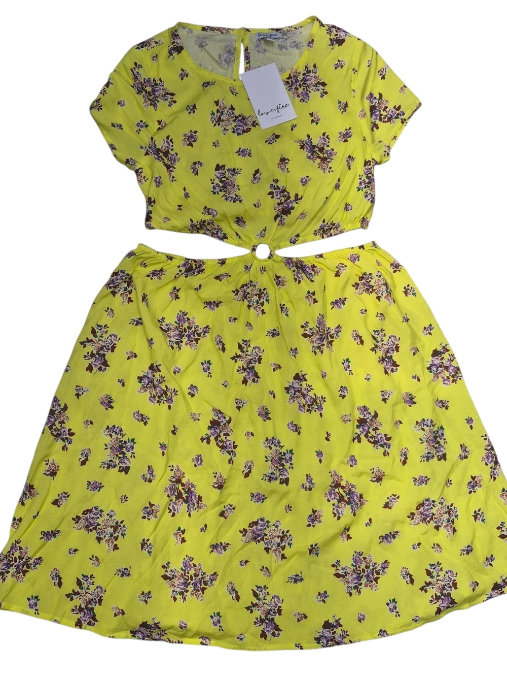 love, Fire Yellow Floral Two-Piece Dress with Ring Detail